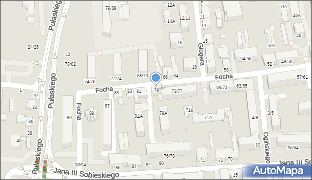Częstochowa, Focha Ferdynanda, marsz., 79, mapa Częstochowy