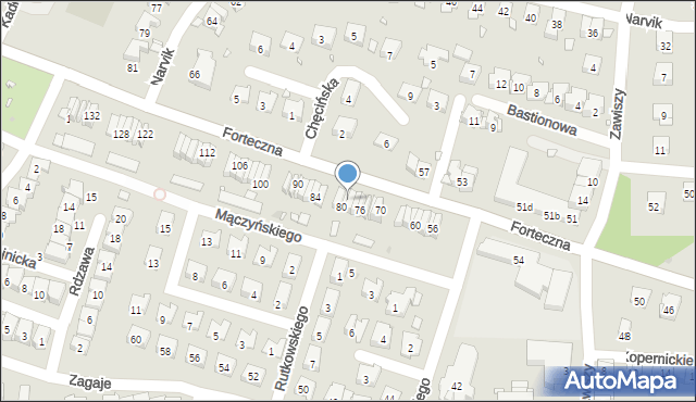 Kraków, Forteczna, 78, mapa Krakowa