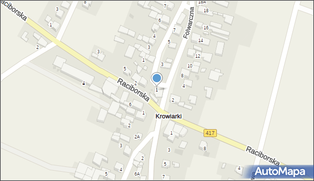 Krowiarki, Folwarczna, 1, mapa Krowiarki