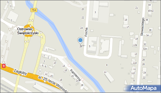 Ostrowiec Świętokrzyski, Focha Ferdynanda, marsz., 26, mapa Ostrowiec Świętokrzyski