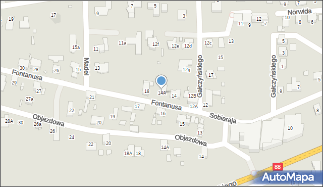 Zabrze, Fontanusa Walerego, prof., 14A, mapa Zabrza