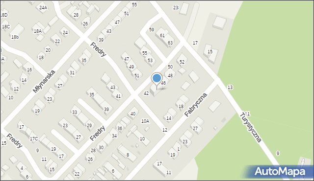 Andrespol, Fredry Aleksandra, 42-44, mapa Andrespol