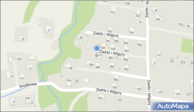 Andrychów, Franciszka Żwirki i Stanisława Wigury, 58c, mapa Andrychów