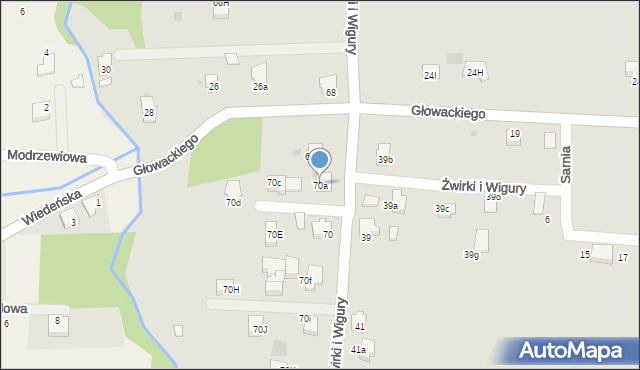 Andrychów, Franciszka Żwirki i Stanisława Wigury, 70a, mapa Andrychów