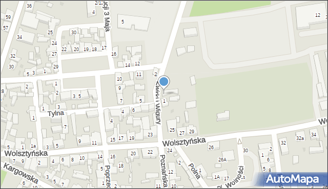 Babimost, Franciszka Żwirki i Stanisława Wigury, 1a, mapa Babimost