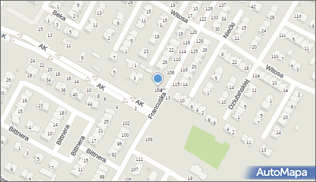 Biała Podlaska, Francuska, 104, mapa Białej Podlaskiej