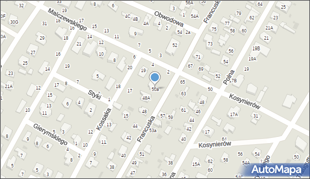 Biała Podlaska, Francuska, 50a, mapa Białej Podlaskiej