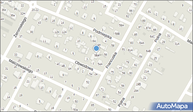 Biała Podlaska, Francuska, 56A, mapa Białej Podlaskiej