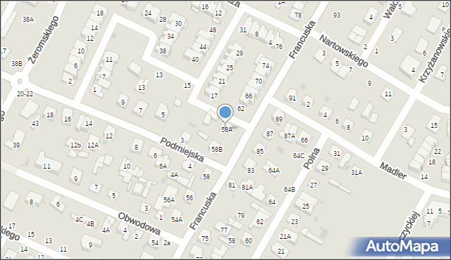 Biała Podlaska, Francuska, 58A, mapa Białej Podlaskiej