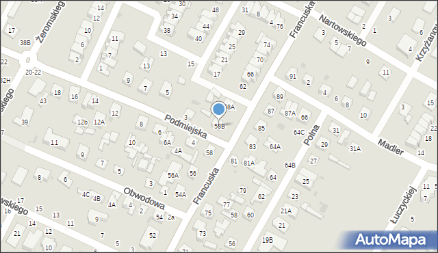 Biała Podlaska, Francuska, 58B, mapa Białej Podlaskiej