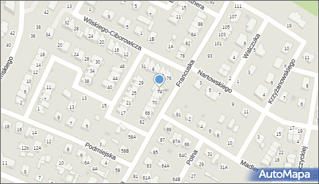 Biała Podlaska, Francuska, 74, mapa Białej Podlaskiej