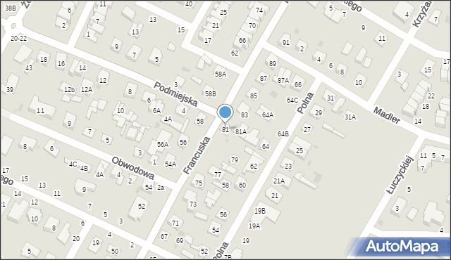 Biała Podlaska, Francuska, 81, mapa Białej Podlaskiej