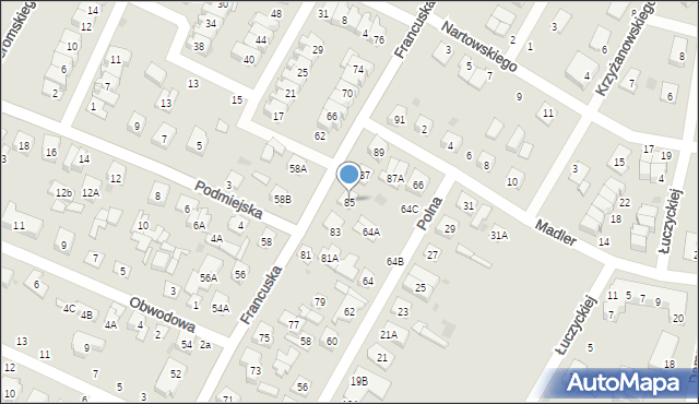 Biała Podlaska, Francuska, 85, mapa Białej Podlaskiej