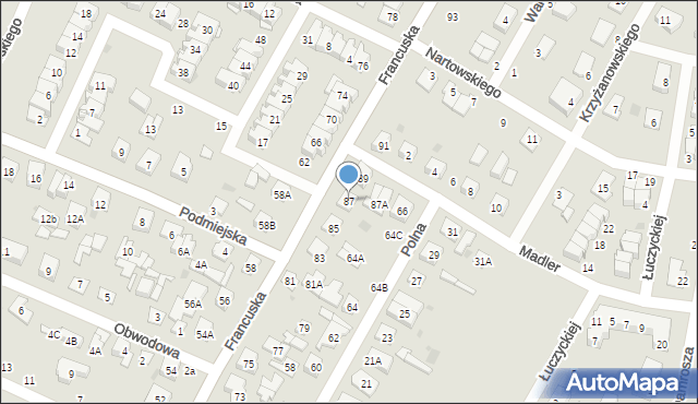 Biała Podlaska, Francuska, 87, mapa Białej Podlaskiej