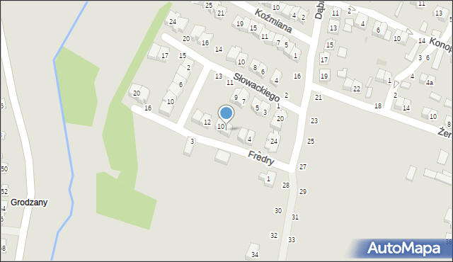 Bychawa, Fredry Aleksandra, 8, mapa Bychawa