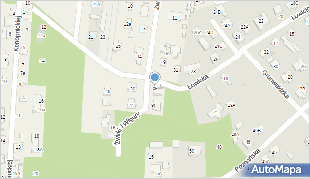 Chotomów, Franciszka Żwirki i Stanisława Wigury, 9b, mapa Chotomów