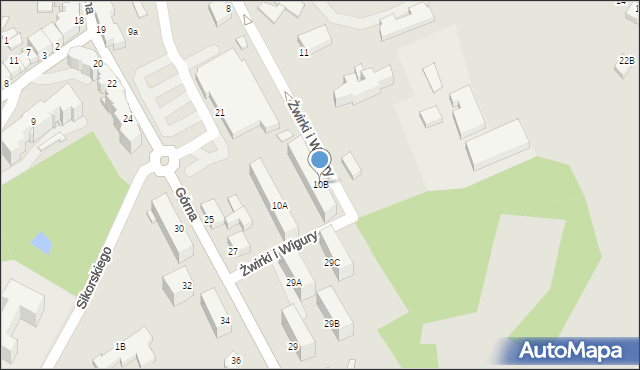 Cieszyn, Franciszka Żwirki i Stanisława Wigury, 10B, mapa Cieszyna