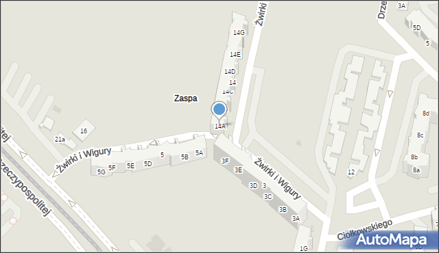 Gdańsk, Franciszka Żwirki i Stanisława Wigury, 14A, mapa Gdańska