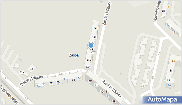 Gdańsk, Franciszka Żwirki i Stanisława Wigury, 14C, mapa Gdańska