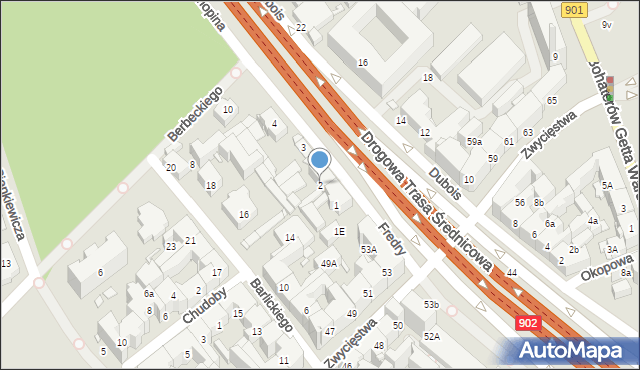 Gliwice, Fredry Aleksandra, 2, mapa Gliwic