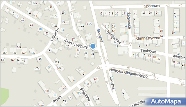Głogów, Franciszka Żwirki i Stanisława Wigury, 38, mapa Głogów