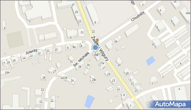 Gniezno, Franciszka Żwirki i Stanisława Wigury, 19a, mapa Gniezna