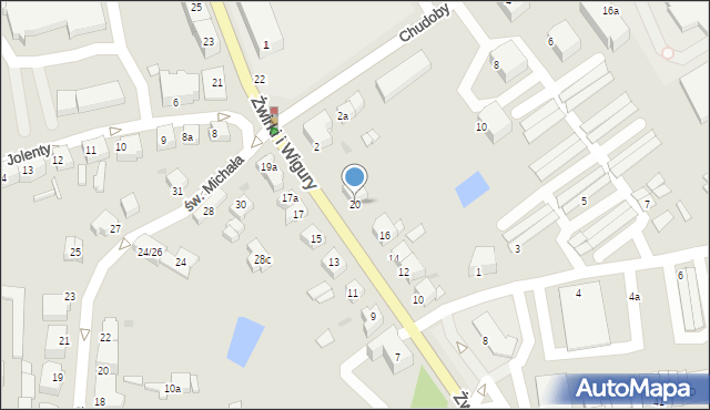 Gniezno, Franciszka Żwirki i Stanisława Wigury, 20, mapa Gniezna