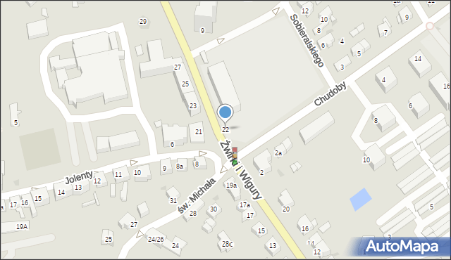 Gniezno, Franciszka Żwirki i Stanisława Wigury, 22, mapa Gniezna