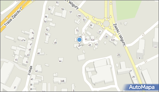 Gniezno, Franciszka Żwirki i Stanisława Wigury, 47, mapa Gniezna