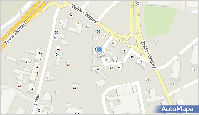 Gniezno, Franciszka Żwirki i Stanisława Wigury, 49, mapa Gniezna