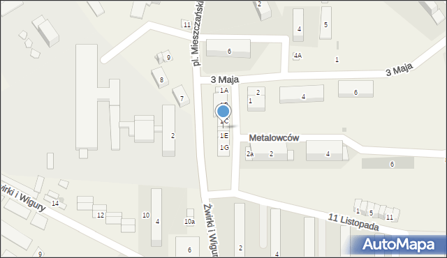 Gorzyce, Franciszka Żwirki i Stanisława Wigury, 1D, mapa Gorzyce