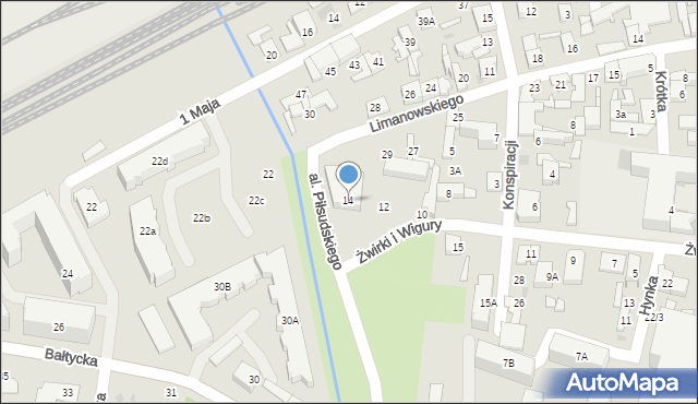 Grodzisk Mazowiecki, Franciszka Żwirki i Stanisława Wigury, 14, mapa Grodzisk Mazowiecki