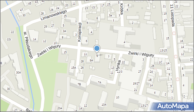 Grodzisk Mazowiecki, Franciszka Żwirki i Stanisława Wigury, 9, mapa Grodzisk Mazowiecki