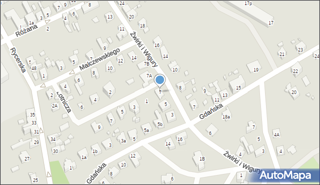 Gubin, Franciszka Żwirki i Stanisława Wigury, 7, mapa Gubin