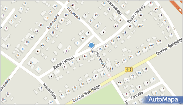 Jarocin, Franciszka Żwirki i Stanisława Wigury, 13, mapa Jarocin