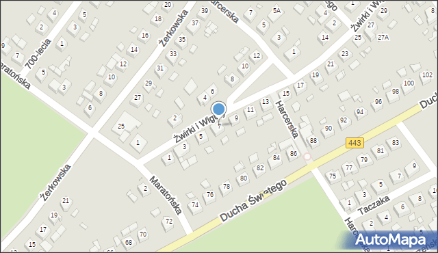 Jarocin, Franciszka Żwirki i Stanisława Wigury, 7, mapa Jarocin