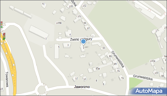 Jaworzno, Franciszka Żwirki i Stanisława Wigury, 1, mapa Jaworzno