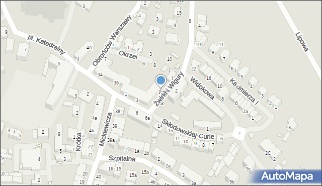 Kamień Pomorski, Franciszka Żwirki i Stanisława Wigury, 1a, mapa Kamień Pomorski