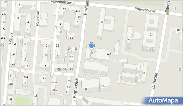 Katowice, Francuska, 32, mapa Katowic