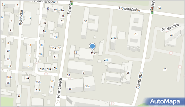 Katowice, Francuska, 32a, mapa Katowic