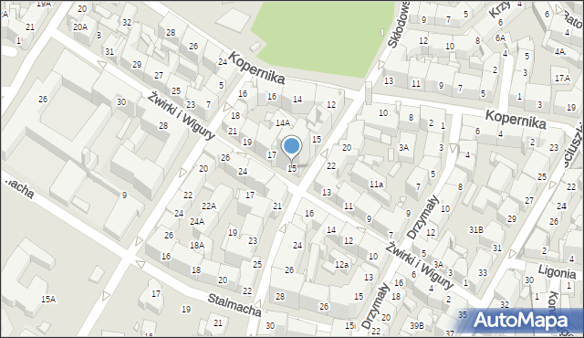 Katowice, Franciszka Żwirki i Stanisława Wigury, 15, mapa Katowic