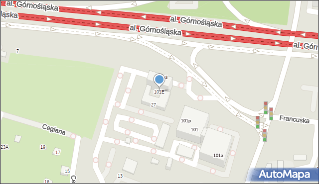 Katowice, Francuska, 101E, mapa Katowic