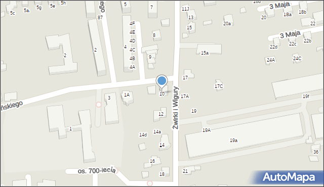 Kęty, Franciszka Żwirki i Stanisława Wigury, 10, mapa Kęty