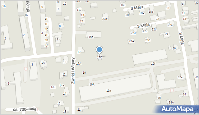 Kęty, Franciszka Żwirki i Stanisława Wigury, 17C, mapa Kęty