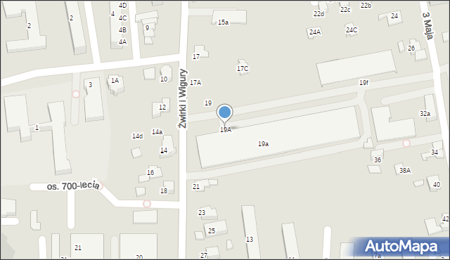 Kęty, Franciszka Żwirki i Stanisława Wigury, 19A, mapa Kęty