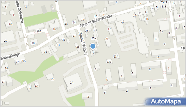 Kęty, Franciszka Żwirki i Stanisława Wigury, 1A, mapa Kęty