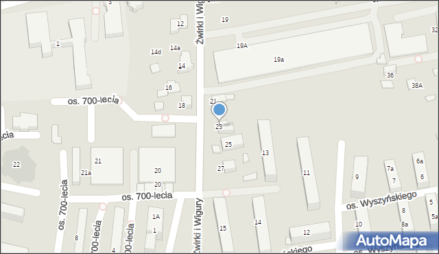 Kęty, Franciszka Żwirki i Stanisława Wigury, 23, mapa Kęty