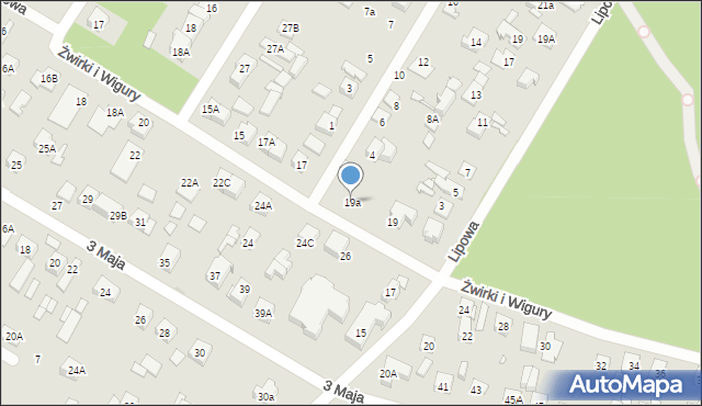 Kobyłka, Franciszka Żwirki i Stanisława Wigury, 19a, mapa Kobyłka