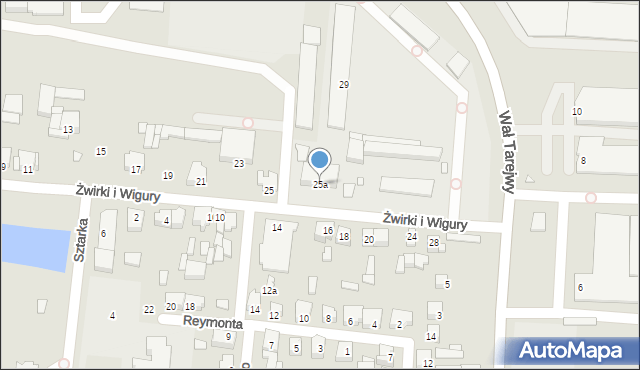Konin, Franciszka Żwirki i Stanisława Wigury, 25a, mapa Konina