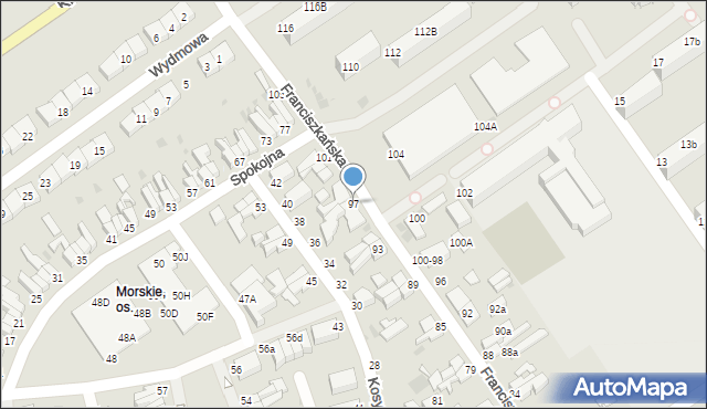 Koszalin, Franciszkańska, 97, mapa Koszalina
